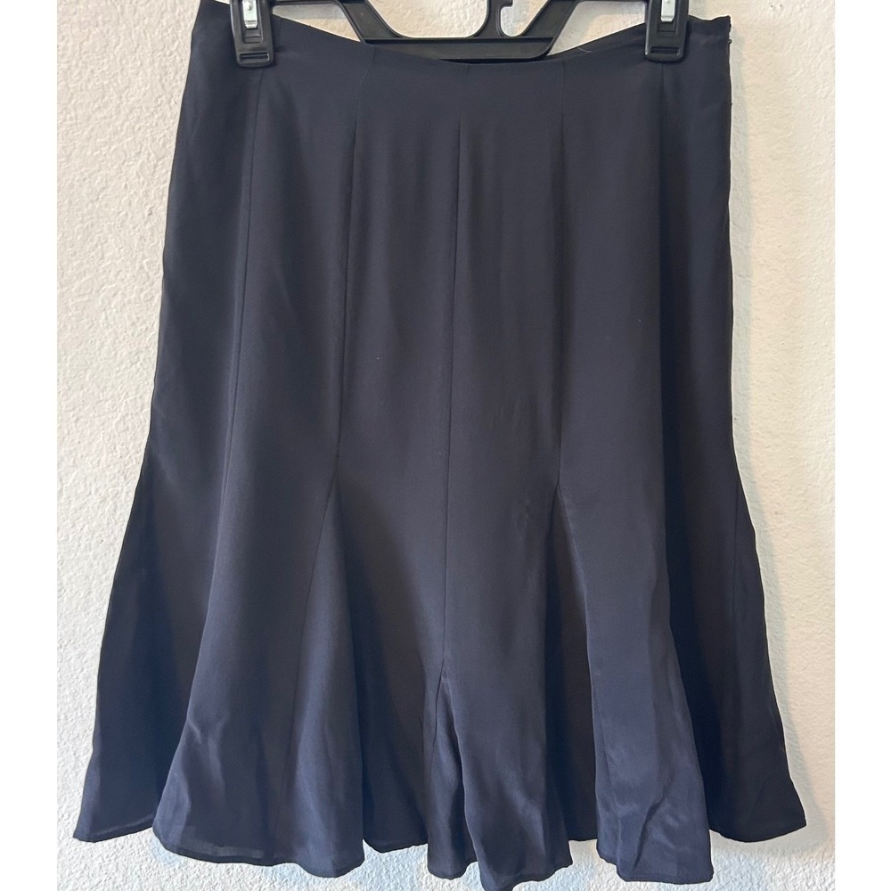 Vintage Gap Black 100% Silk Flared Paneled Midi Skirt SZ 1 Lined Luxe Classic